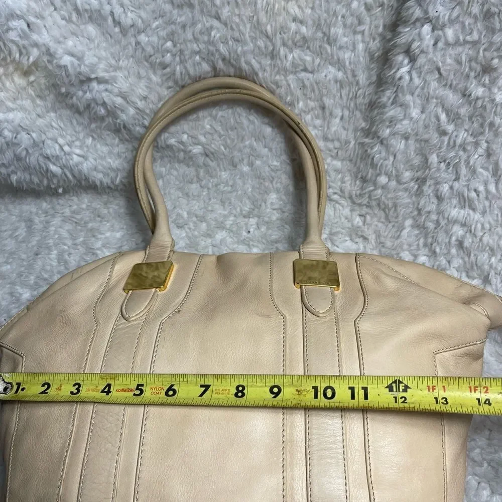 Rachel Zoie leather cream large Satchel with gold tone accents and hardwares